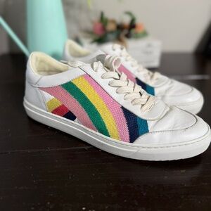 Boden Rainbow Leather Sneakers Trainers White Laced Embroidered 40 9.5 9 1/2